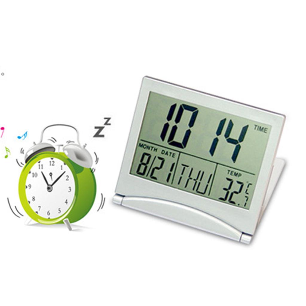 ЖК-цифровые серебряные настенные часы, настольные часы, календарь, температура, будильник