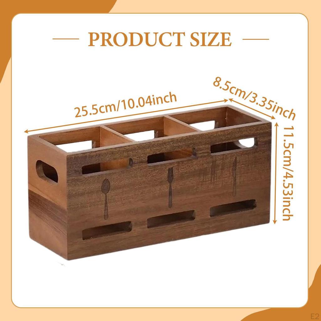 Деревянный органайзер для столовых приборов, подставка-дисплей для столовых приборов с 3 отделениями, нескользящая подставка для кухонной утвари