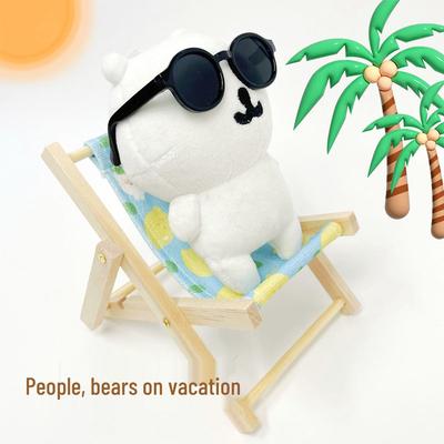 Очаровательный пляжный набор с мишкой: 10 см Хлопковая кукла с шезлонгом и солнцезащитными очками
