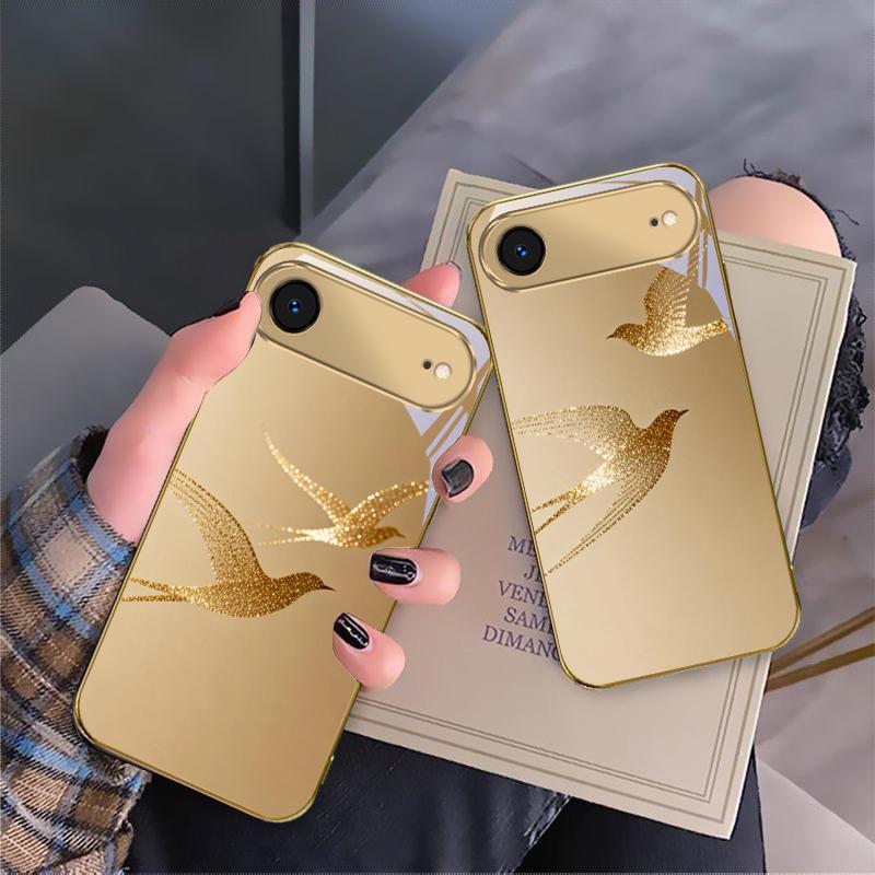 Золотая летящая птица Для IPhone 17 Pro Max 16 17 Pro 15 Pro 14 13 Plus 12 Mini 11 Pro Max XR 16E 17 Air Золотой стеклянный чехол для телефона