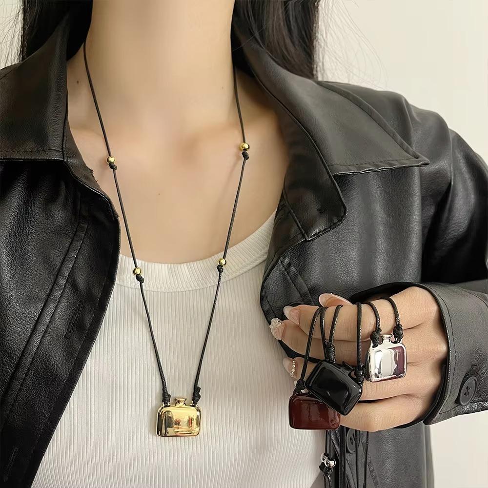 Alloy Square Bottle Long Necklace Adjustable Pendant Necklace Fashion Sweater Chain  Women