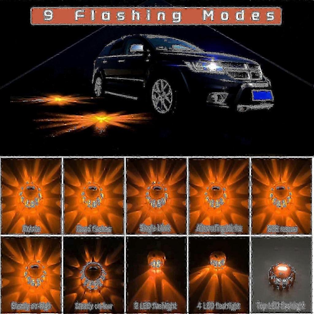 Roadside Emergency LED Flashing Warning Flare Light Kit with Beacon Discs