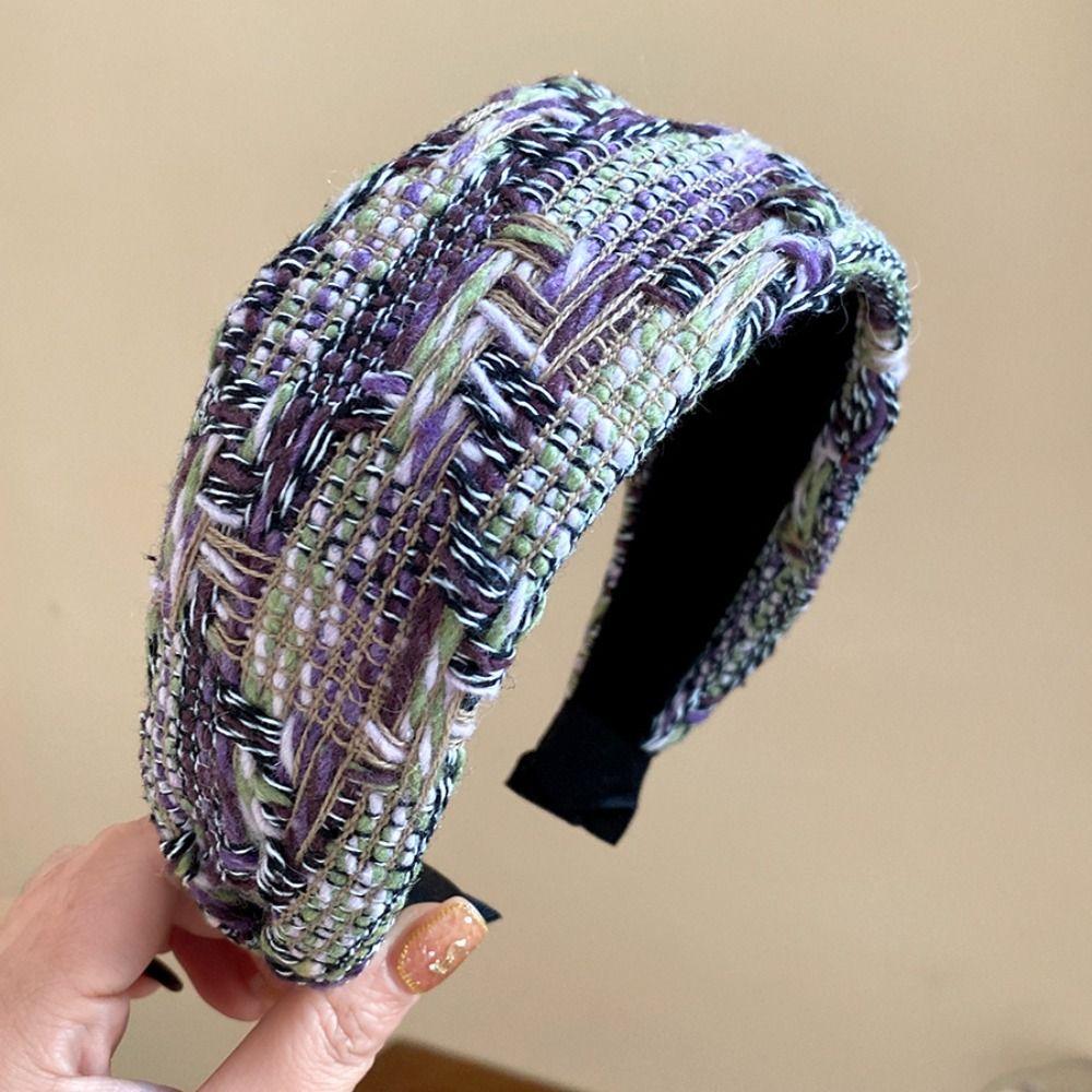 Tweed Knitted Braided Headband Mixed Color Turban Headband For Women Daily Use