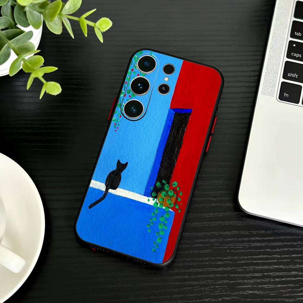 Милый Кот Забавный Чехол для Телефона Для Samsung S26,S25,S24,S23,S22,S21,S20,Ultra,Plus,FE Черный Мягкий Чехол