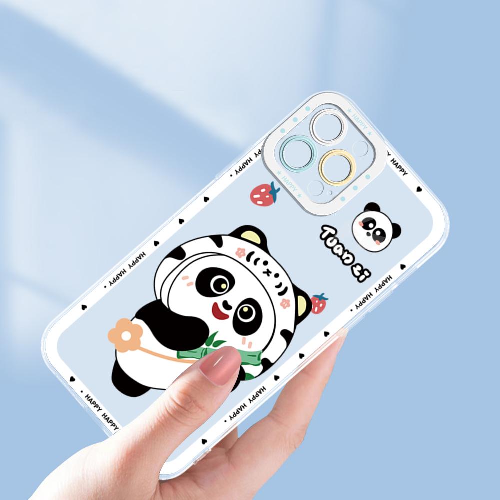 For Vivo Y15S Y17S Y36 Y20 Y22S Y28 Y75 Y33S Y18 V27 V29e V30e V20 V21 Tecno Pova 5 Soft Transparent Phone Case Cartoon Cute Panda Pattern Cover