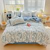 American Country Floral Printed Duvet Cover Set Soft Breathable Double Bedding for Spring Summer Quilt Cover Set with Flat Sheet
