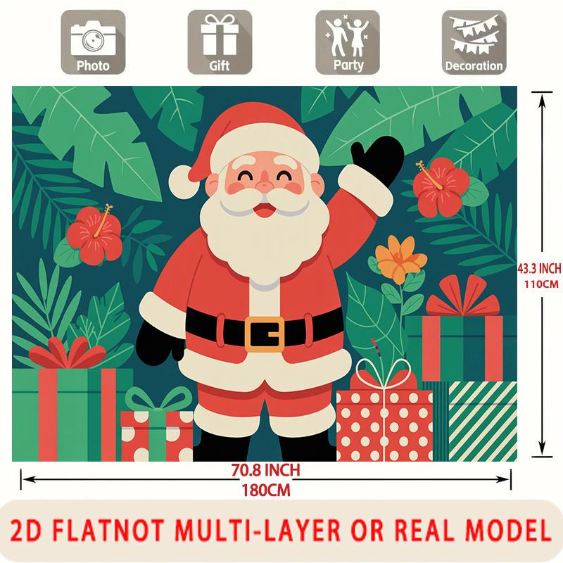 Party Backdrop Santa Claus Christmas Flat Festive Santa Claus Fiber Multi Layered Photo Booth Background Front Door Decor
