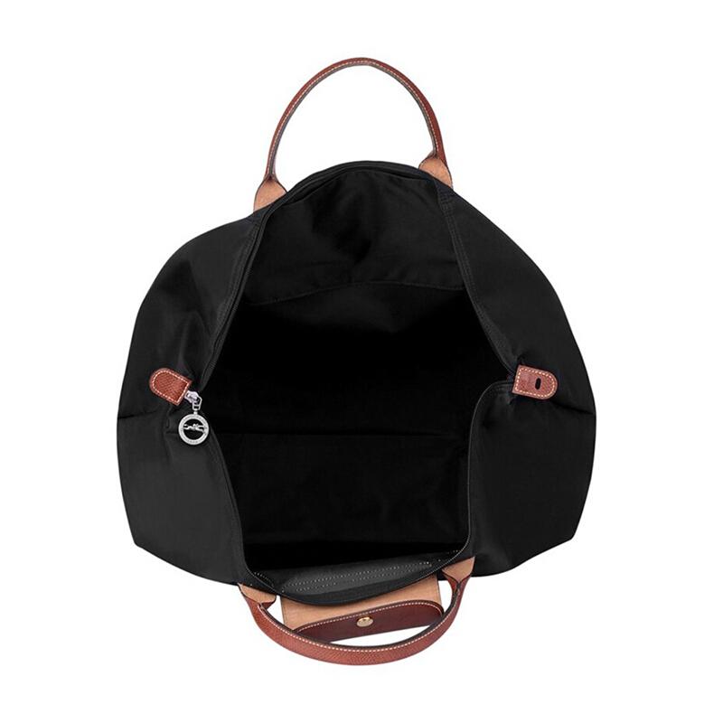 Longchamp Le Pliage 45 Original Переработанный Полиамид Холст и Большая Коровья Кожа Дорожная Сумка-Тоут Женская Сумка-Тоут Черный 1624089001