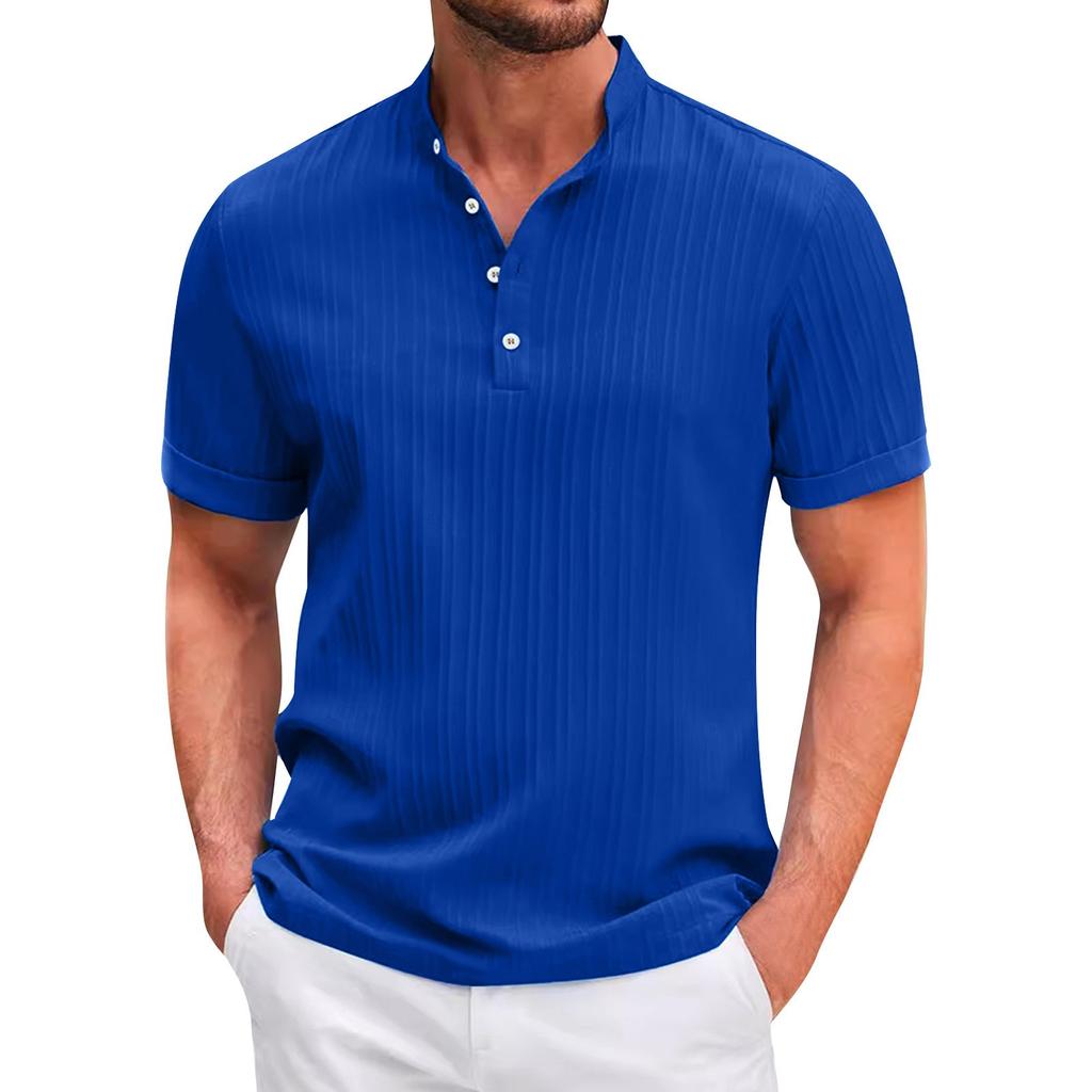 Vintage Summer Men's T-Shirt Streetwear 3 Buttons Open Fly Loose Clothing Print Short Sleeve T-Shirt