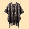 Женская двухсторонняя утолщенная накидка-шаль с принтом, ретро, с бахромой и разрезами, теплая накидка для путешествий на осень и зиму