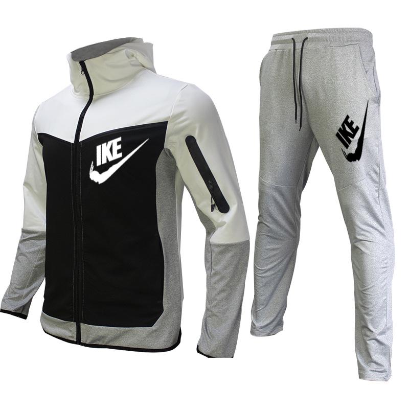 Мужской комплект из толстовке с капюшоном и спортивных штанов в европейском и американском стиле с цветными блоками