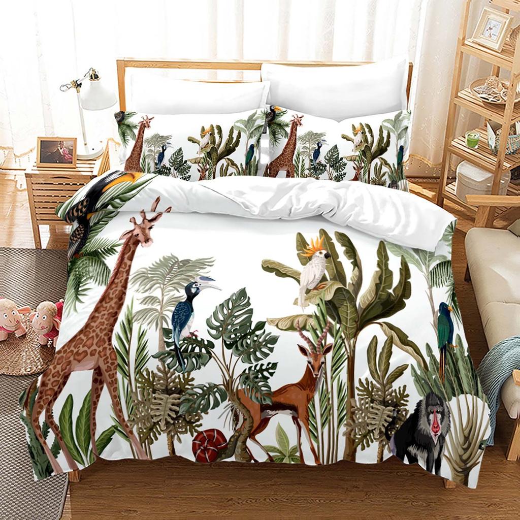 Акварельный мультяшный принт с животными Комплект пододеяльника Твин Фул Квин Кинг Детское постельное белье Одеяло Комплекты постельного белья Покрывало