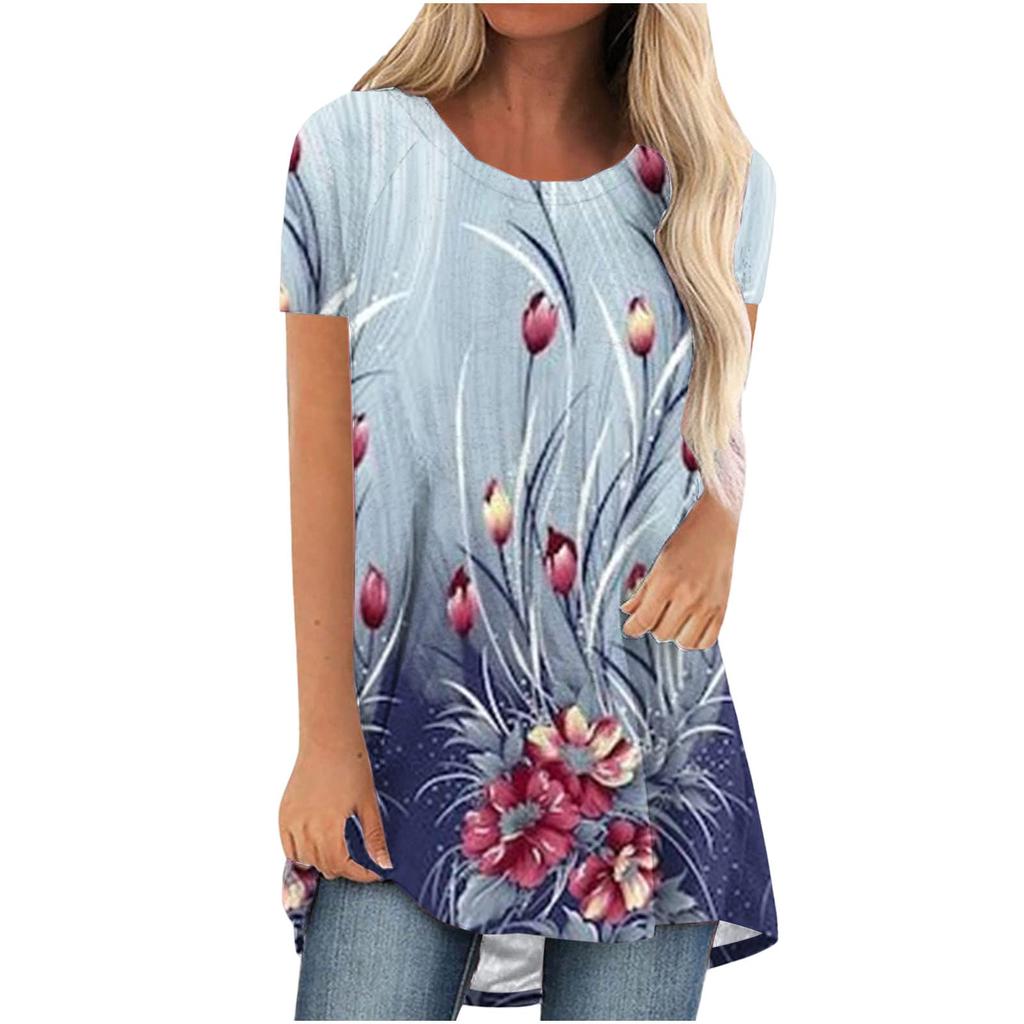 Colourful Floral Flower 3D Print Long T-Shirts Women Streetwear Short Sleeve T Shirt Oversized Y2K Tops Tees Girl Woman Clothing