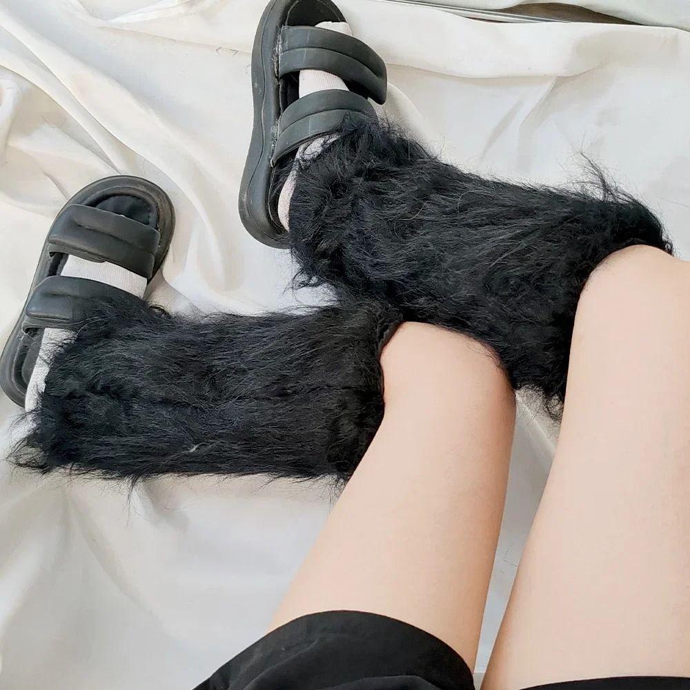 Гетры из искусственного меха в стиле Лолита, утолщенные, длинные носки-гольфы, имитация меха, пушистые гетры, осень/зима