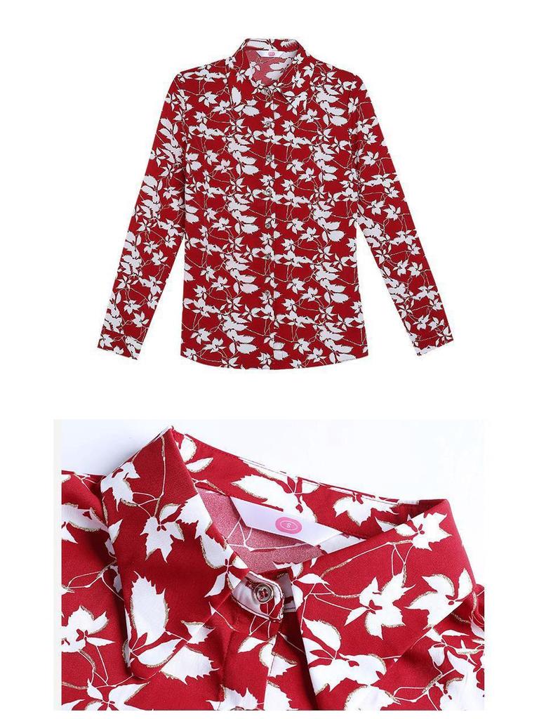 Женская осенняя рубашка из шифона с цветочным принтом и длинными рукавами в стиле ретро