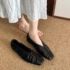 Fashion Retro Handmade Pleated Flat Heels Shoes Women Soft Real Leather Loafers Women Square Toe Ballet Shoes Casual Lazy Shoes Women
