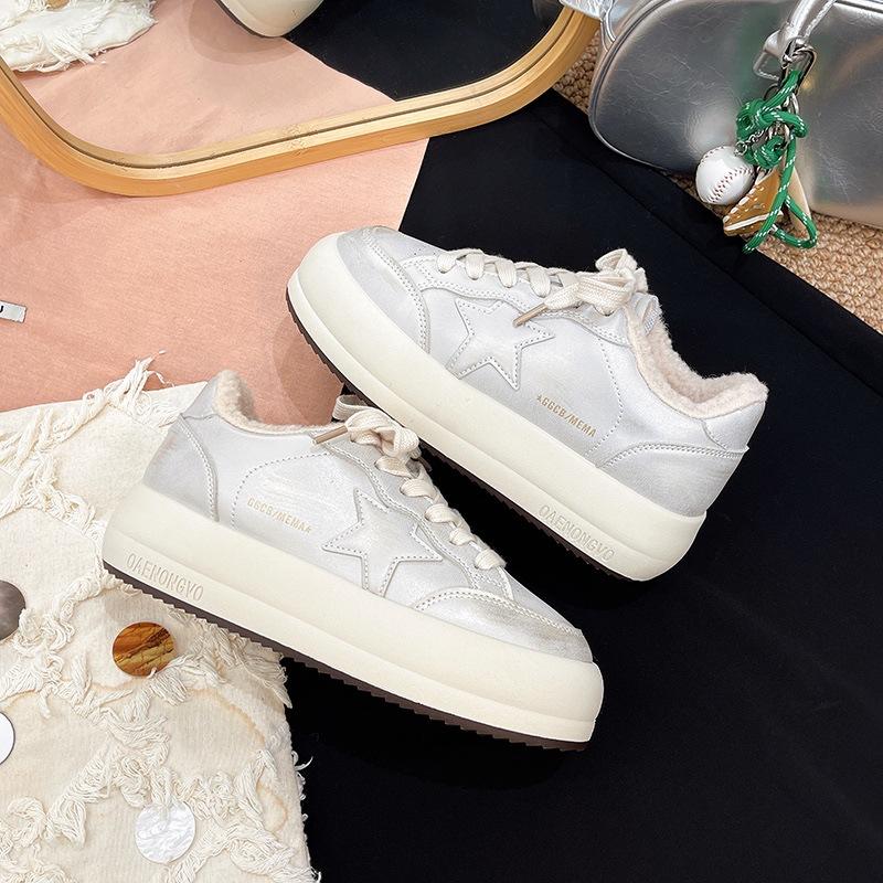 [Fanfna] бархатные кеды на толстой подошве со звездами для женской коллекции осень-зима 2025, новые модные универсальные повседневные спортивные хлопковые туфли