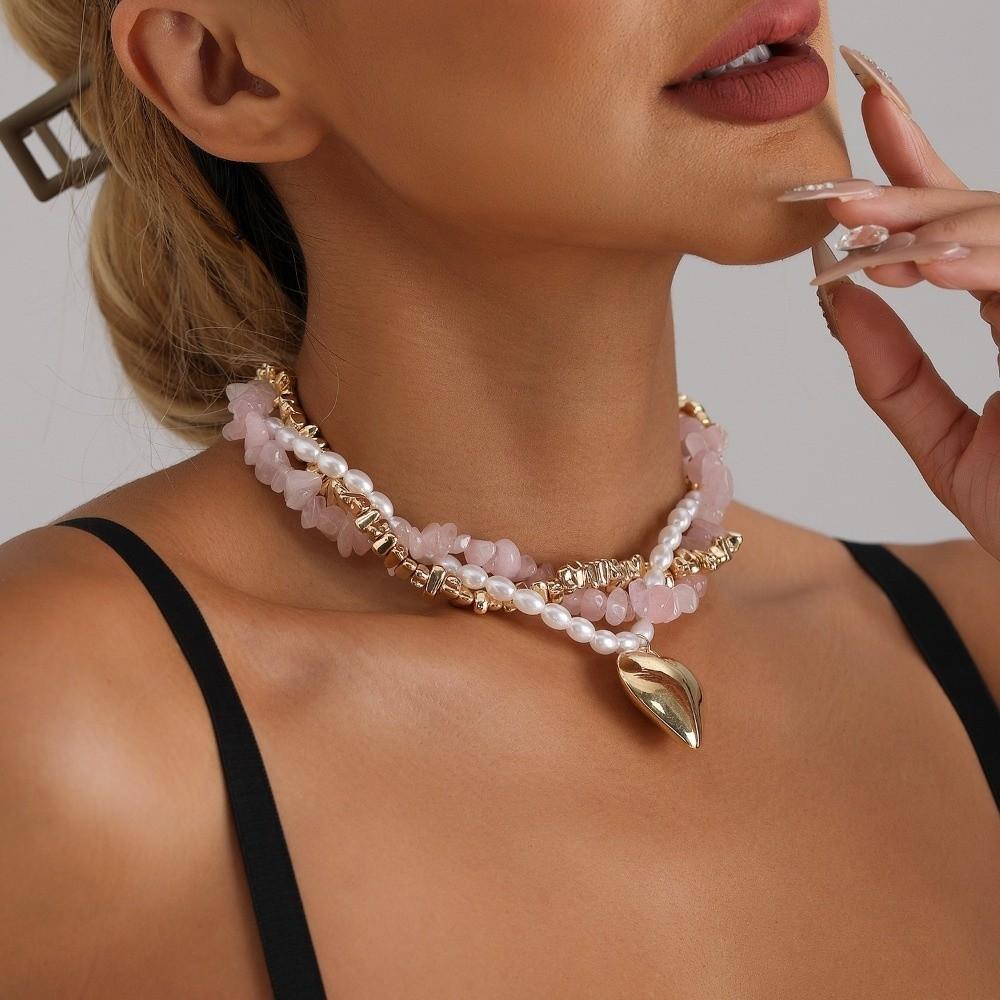 Beaded Gold Plated Pendant Necklace Pink Gold Clavicle Chain Fashion Baroque Pearl Choker Gift
