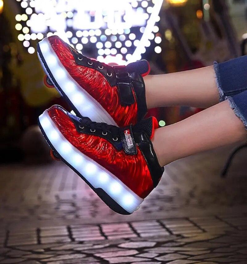 Детская обувь для роликовых коньков, светодиодный мигающий свет, 2 колеса, кроссовки для катания на коньках, летающая обувь, перезаряжаемая мульти-световая дышащая обувь для мальчиков и девочек