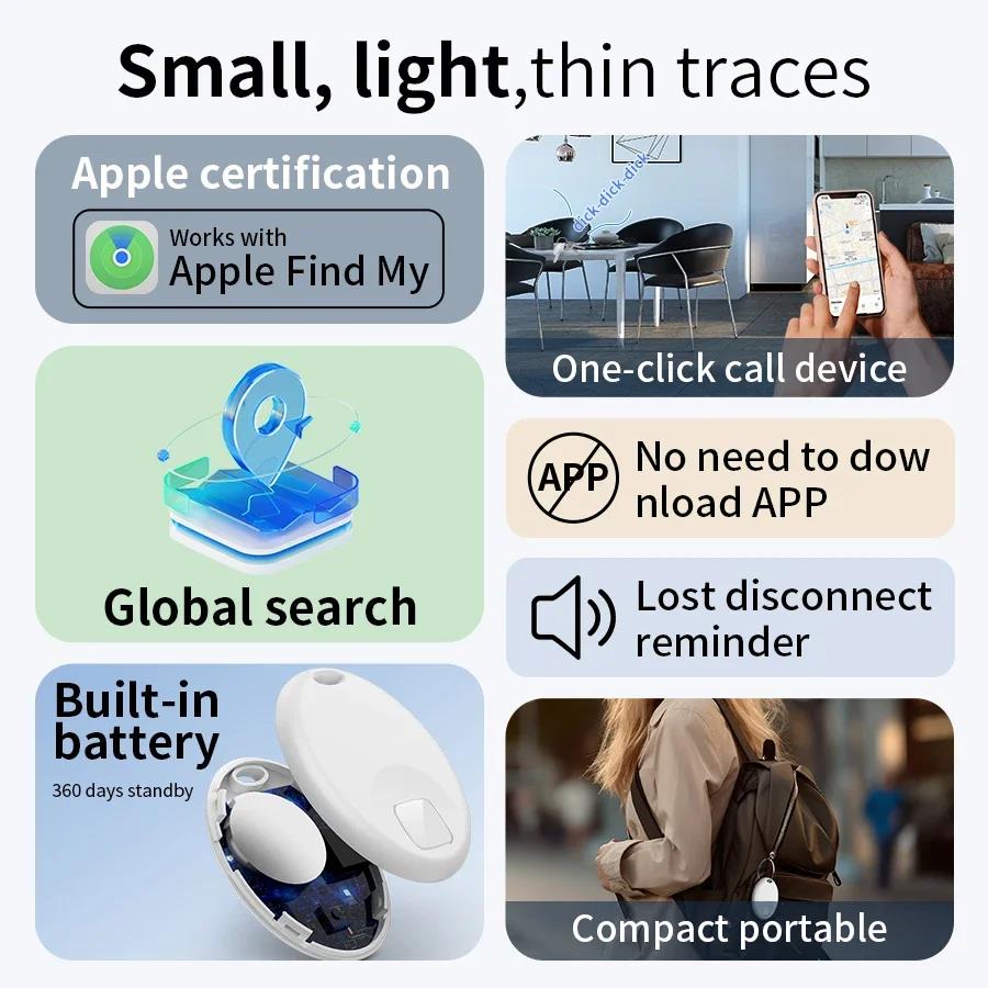 Mini Bluetooth GPS Tracker Device For IOS Apple Find My App Smart Air Tag Anti-Lost Reminder Key Luggage Backpack Kid Pet Finder