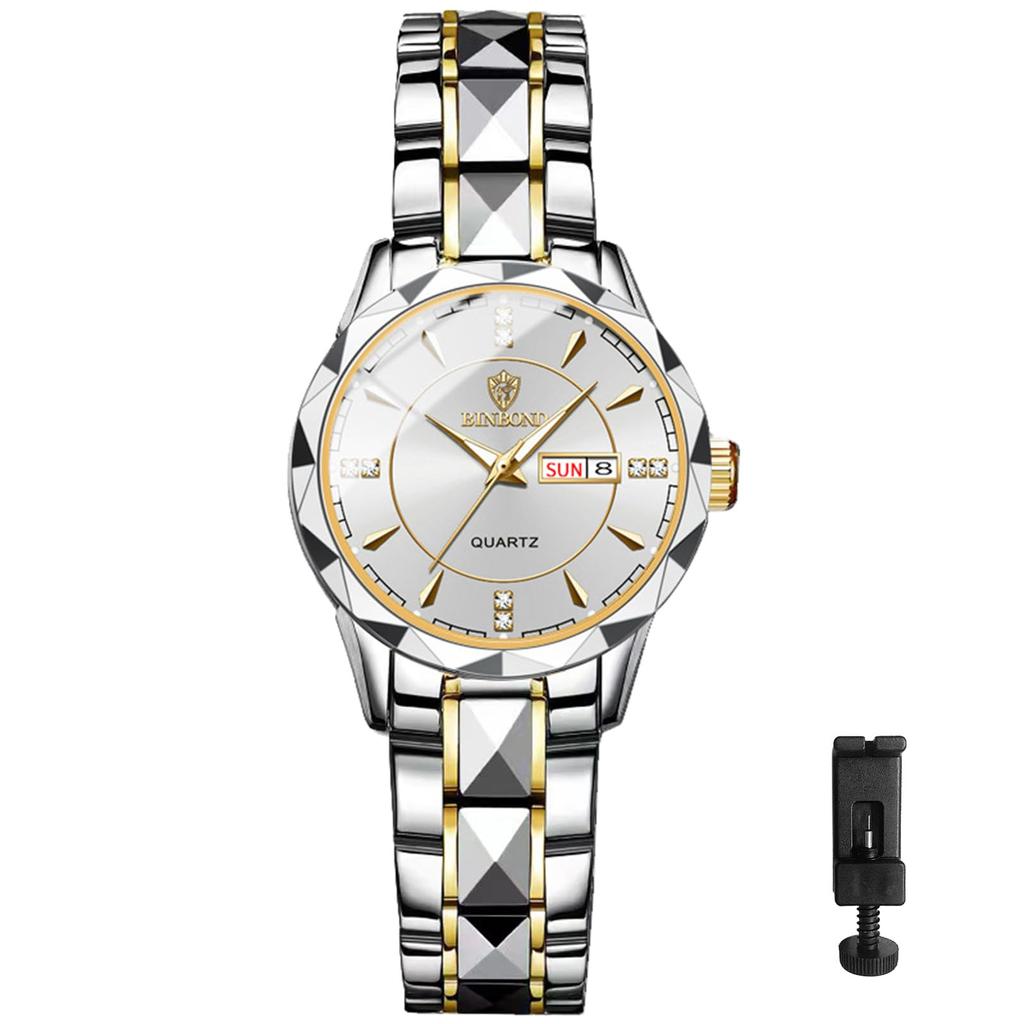 Часы Seiko Аналоговые часы-копии Женские Светящиеся Дата День недели Водонепроницаемые Часы Легко читаемый циферблат Нержавеющая сталь Регулируемый уровень Серебряные женские