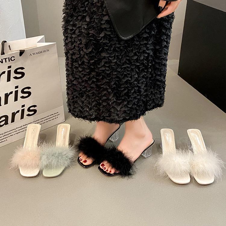 Мао Мао тапочки женские летние для улицы Новогодние на толстом каблуке шлепанцы на один палец хрустальные на высоком каблуке крутые тапочки