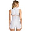 Womens Oil Shiny Bodysuit Swimwear Sheer Mesh Patchwork Mock Neck Sleeveless Back Zipper Boxer Bottom