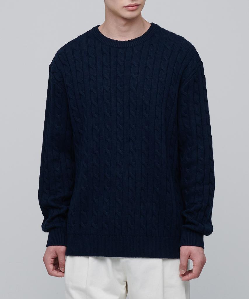 MUSINSA STANDARD Cable Crew Neck Knit [Navy]