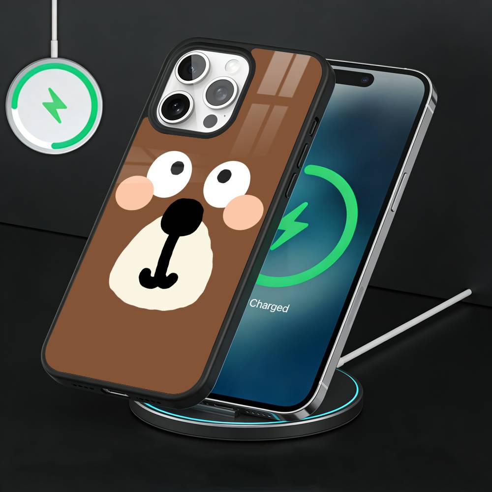 Cute Brown Bear Phone Case For iPhone17,16,15,14,13 Plus,Pro Max Magnetic For Magsafe Wireless Charging