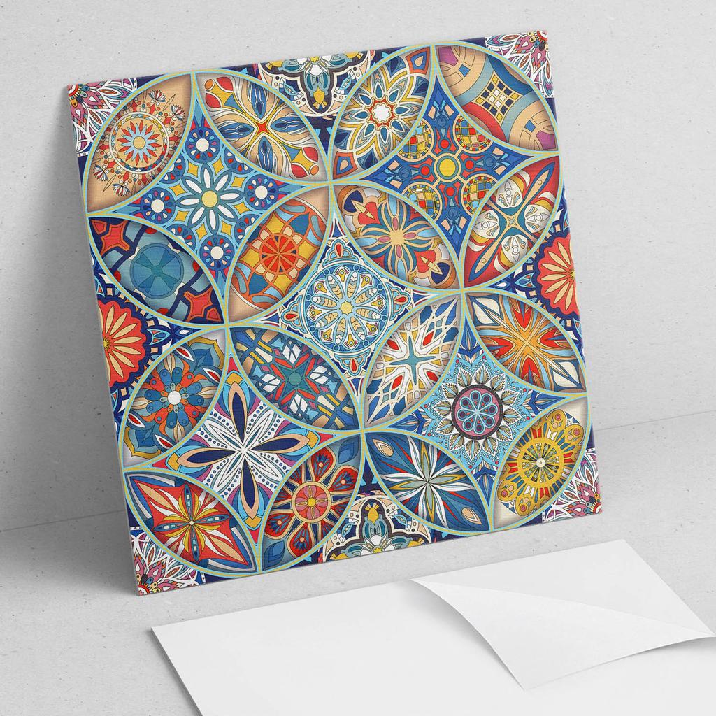 Ready-to-install vinyl tiles with decorative prints, mosaic patterns in symmetry, 20x20x20 cm