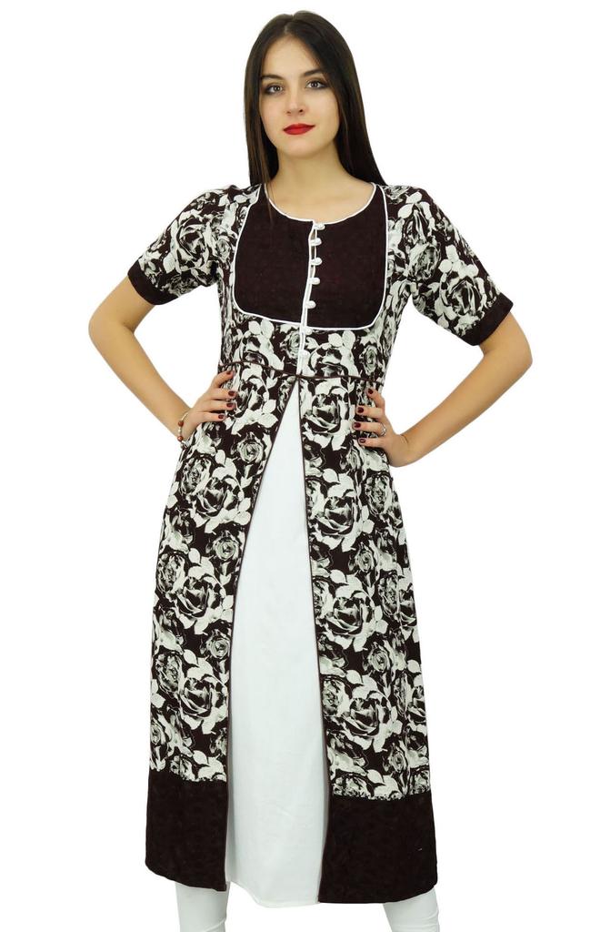 Bimba Womens Brown Straight Kurti Printed Ladies Kurta Designer Indian Ethnic