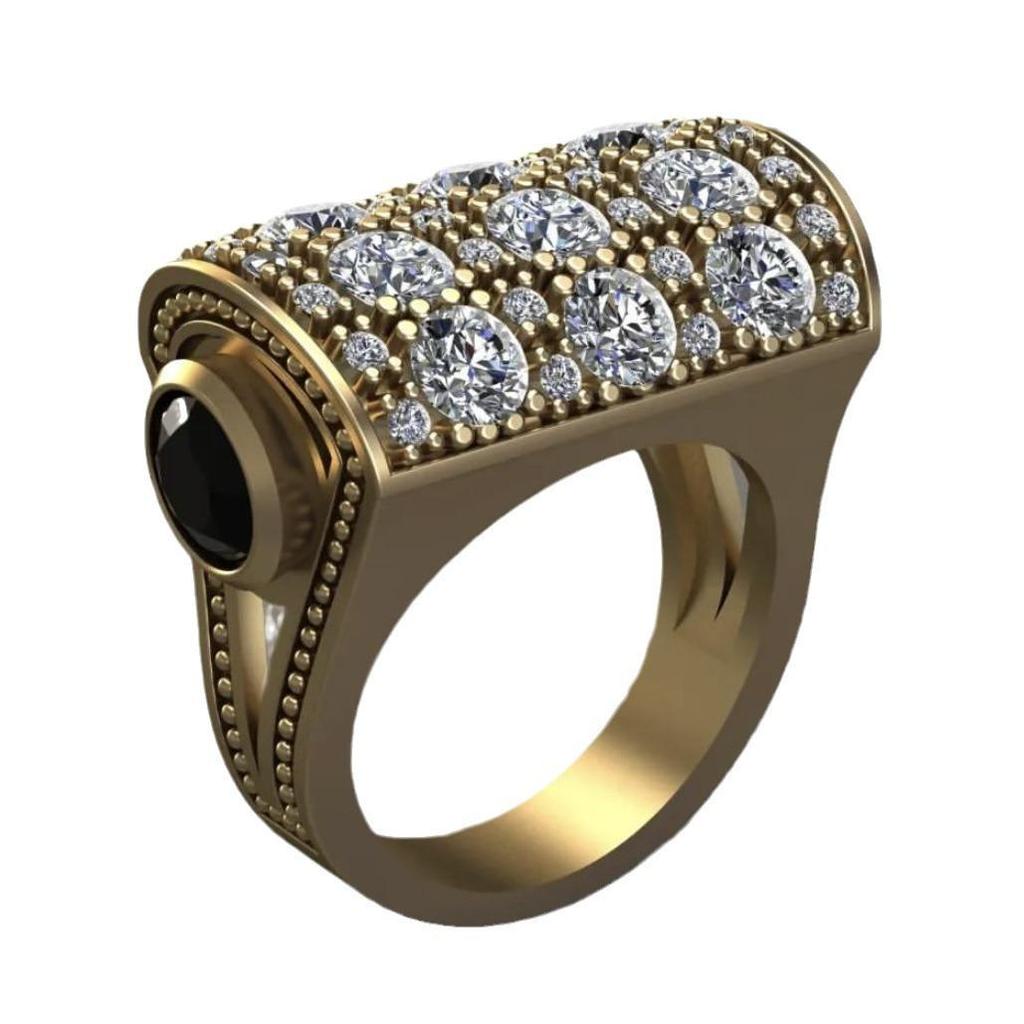 Sanjie Jewelry Золотое кольцо 18K с имитацией черного бриллианта в стиле хип-хоп - Европейский и американский стиль.