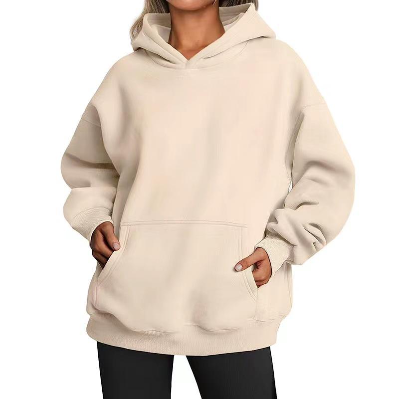 Women's Fashion Solid Color Hooded Loose Plug Sleeve Drawstring Loose Sweatshirt