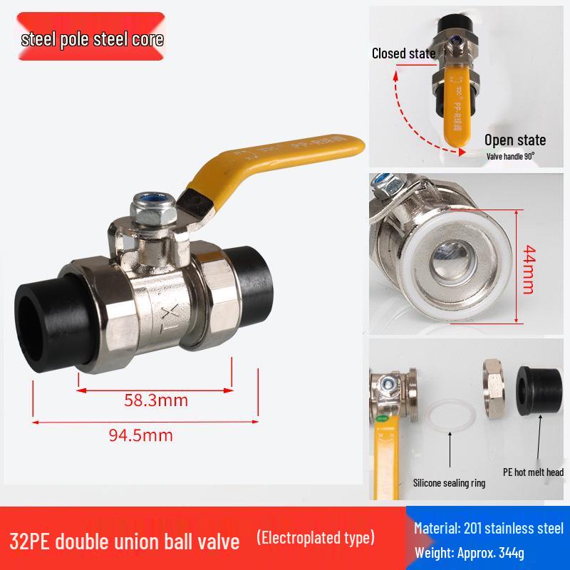 4-Point Double Union 20PPR Stainless Steel Ball Valve for Household Water Pipe Fittings