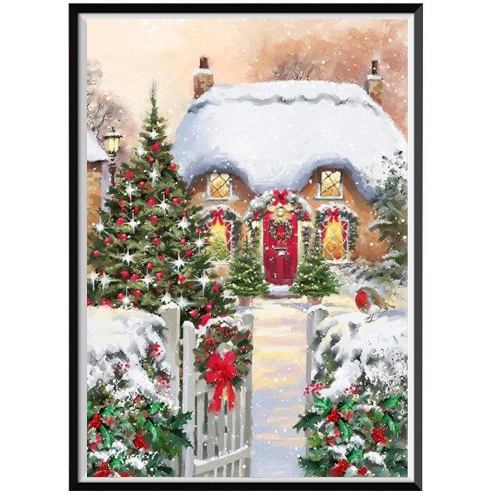 Christmas Diy Diamond Painting Full Diamond Santa Claus Round Diamond Embroidery 5D Snowman House Cross Stitch Home Decoration