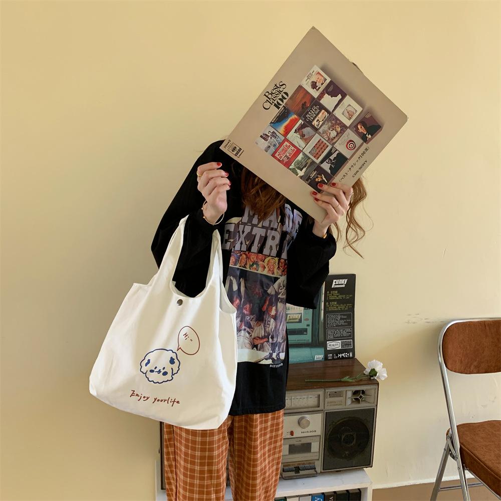 Ленивая сумка-жилет с мультяшным принтом, простая холщовая сумка большой вместимости, сумка для занятий для студентов, сумка для покупок