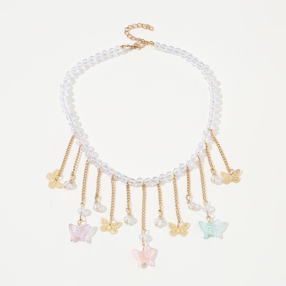 Crystal Butterfly Necklace Ladies Exquisite Pearl Clavicle Chain Sweet Choker Jewelry Fashion Choker Jewelry Party Gift