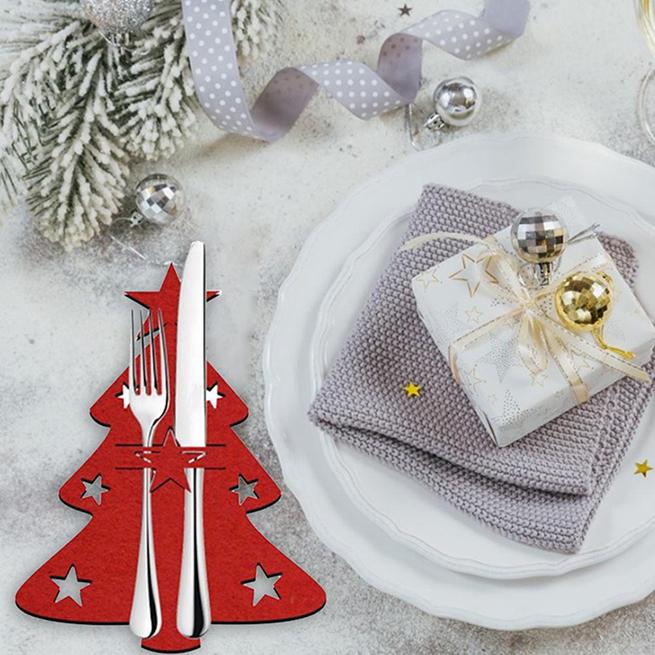 4pcs/1set Christmas Tree Cutlery Set Christmas Tree Cutlery Set Cutlery Bag