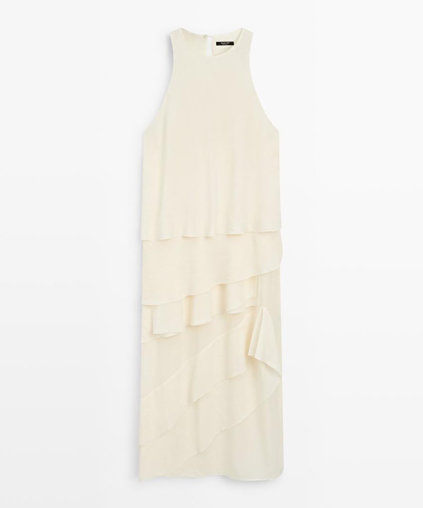 Masimodutti Frill Fluid Midi Dress