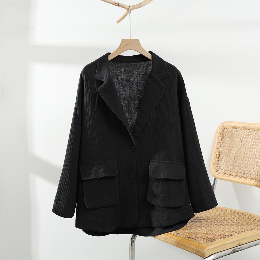 Dimanaf 2025 Plus Size Women New Autumn Linen Basic Jacket Casual Coat Solid Oversize Fashion Long Sleeve Vintage Loose Tops