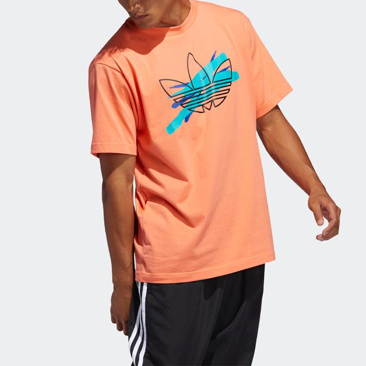 Adidas Originals T Shirts Men's Orange Crew Neck Moderate Straight Fit FM1545