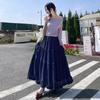 Корейская ретро синяя юбка с цветочным принтом женская весенняя новая юбка А-силуэта с высокой талией повседневная длинная юбка