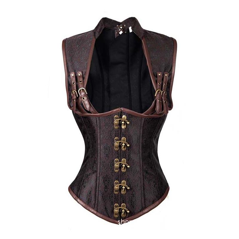 Черный корсет в стиле стимпанк, одежда для женщин, парча, готический, полный стальной костяной бюстье под грудью, сексуальный жилет