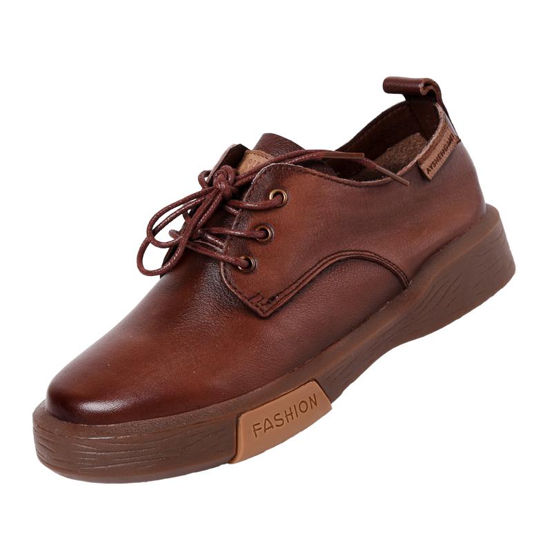 Модные кроссовки GKTINOO Женские из натуральной коровьей кожи с круглым носком на шнуровке Женские ретро повседневные туфли на плоской подошве Ручной работы лоферы