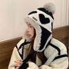 Pom Pom Heart Pattern Ear Flap Hat Polyester Thick Warm Lining Winter Hat Trapper Hat  Cold Weather