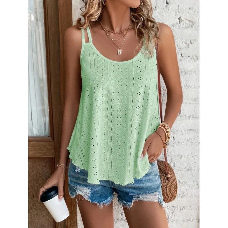 JPNTKY Women's Fashion Casual Summer Solid Color Print Sleeveless U-Neck Blouses & Shirts