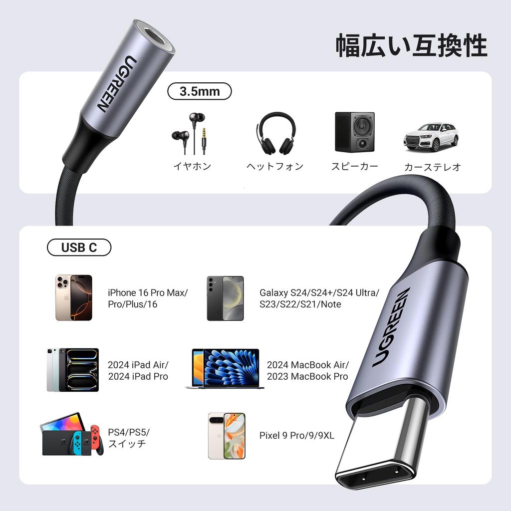 UGREEN Resolution Sound USB C разъем для наушников USB адаптер-конвертер для наушников, оснащенный ЦАП, совместимый с нейлоновой оплеткой, совместимый с громкостью