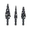 3PC Step Drill Bit Set 1/4" Shank High Speed Steel Step Drill Bit for Sheet Aluminium Metal Wood Hole Drilling Taper