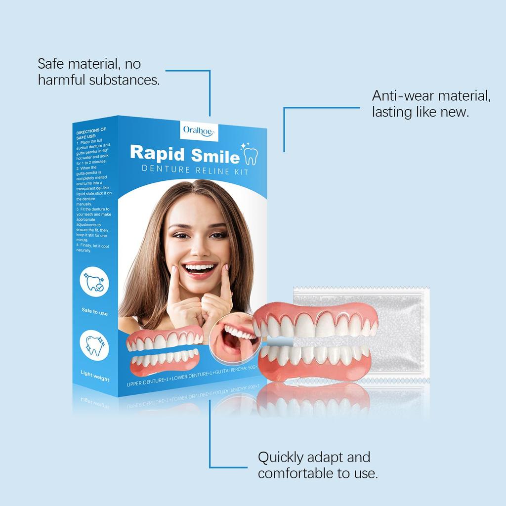 Oralhoe 1set False Teeth Braces Set Temporary Instant Smile Whitening Teeth Fill Gaps Silicone Fake Teeth Soft Denture Kit
