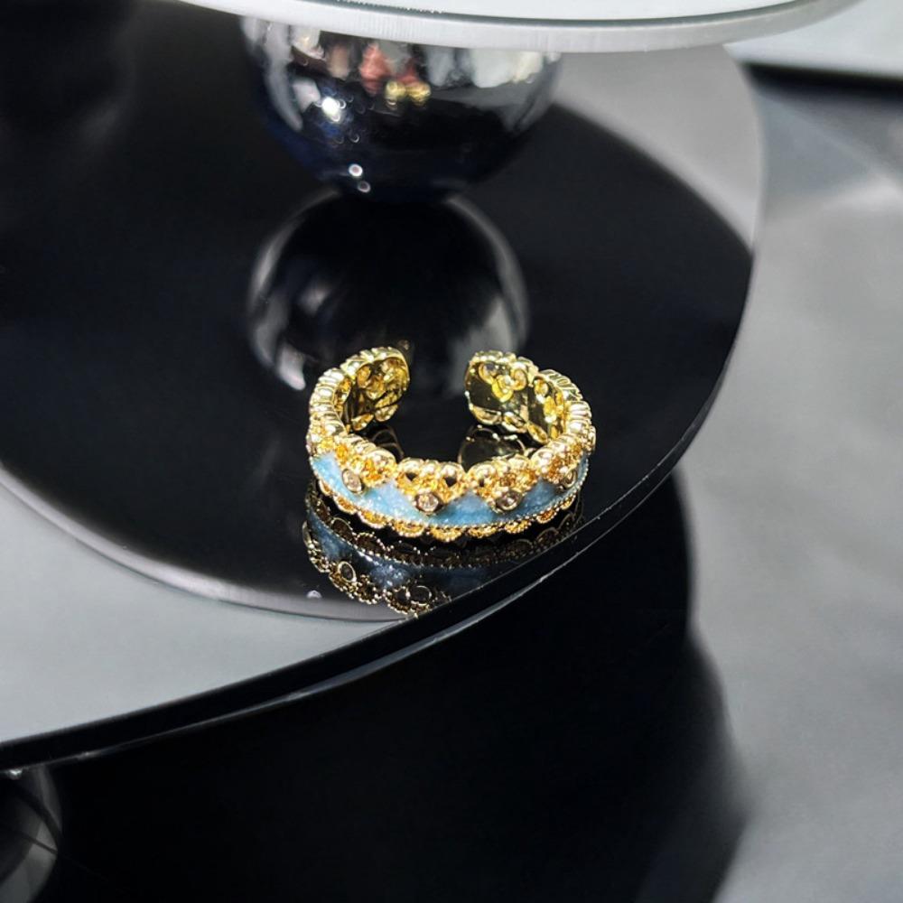 Прозрачное эмалевое кольцо Изысканные металлические открытые кольца Модные китайские винтажные кольца Ежедневно